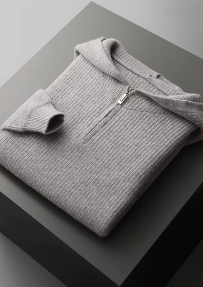 Pure Extra-Fine Merino Wool Half Zipper Hoodie | Portovelli