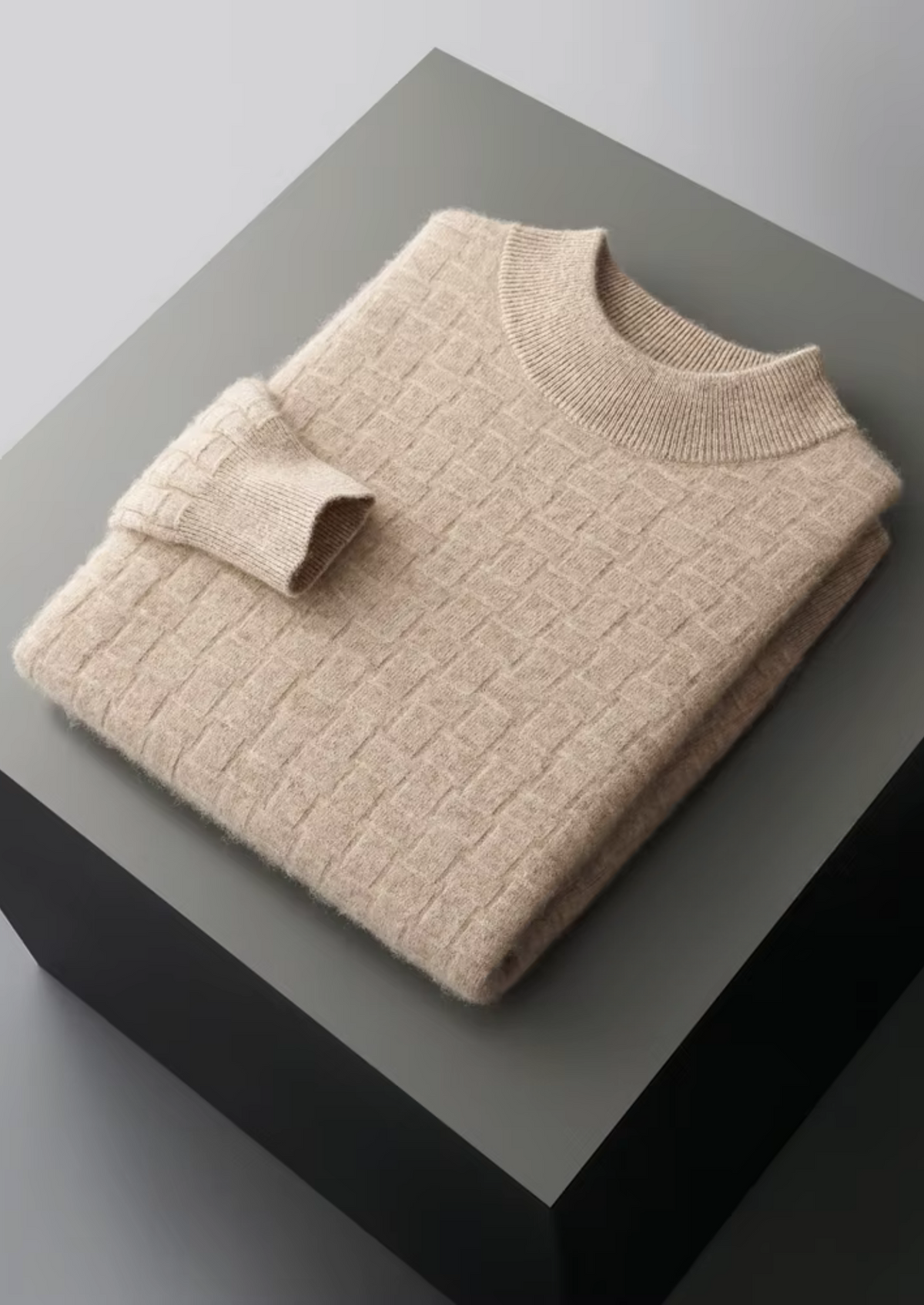 Pure Extra-Fine Merino Wool Textured Mockneck | Portovelli