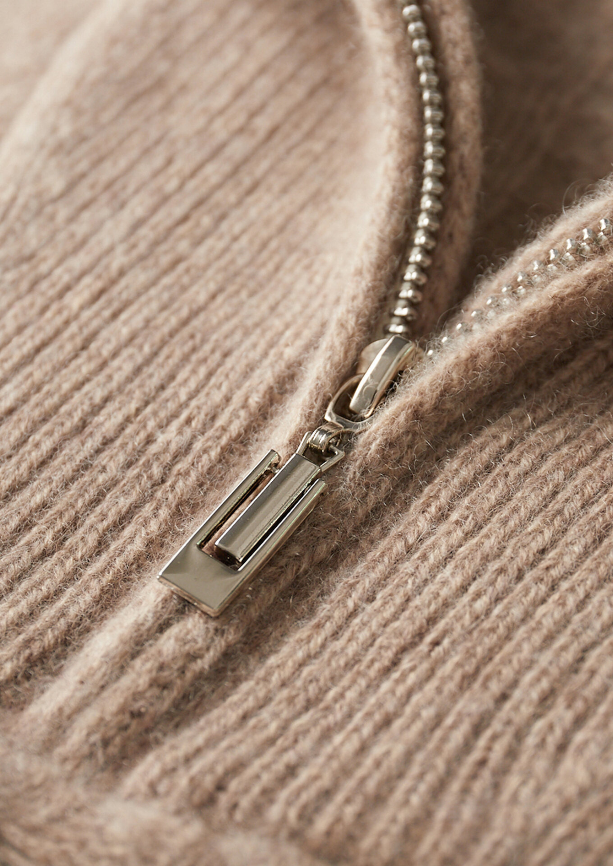 Pure Cashmere Beige Cable Half Zip Sweater | Portovelli