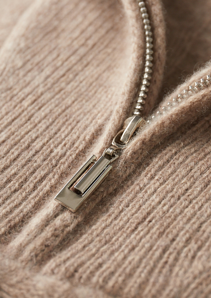 Pure Cashmere Beige Cable Half Zip Sweater | Portovelli