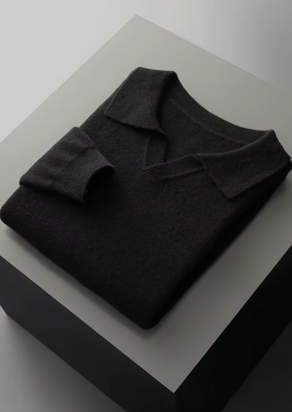 Pure Extra-Fine Merino Wool Ribbed Buttonless Polo | Portovelli