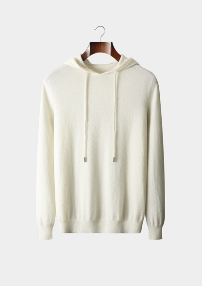 Pure Extra-Fine Merino Wool Ivory Leisure Hoodie | Portovelli