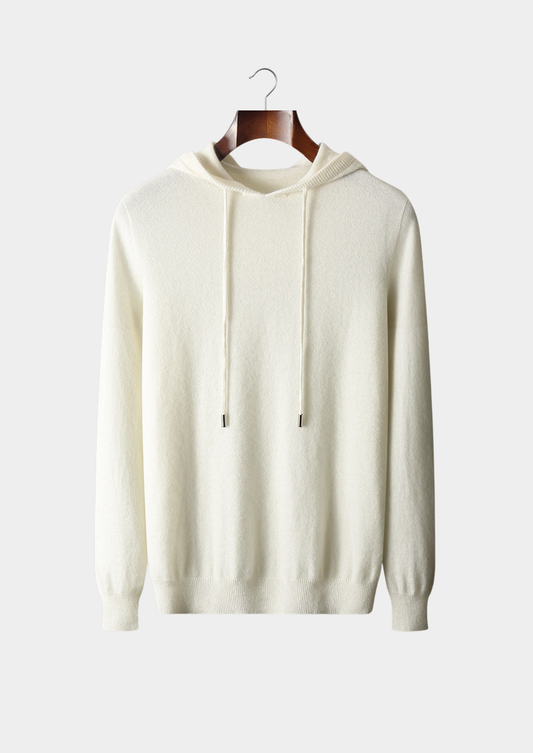 Pure Extra-Fine Merino Wool Ivory Leisure Hoodie | Portovelli