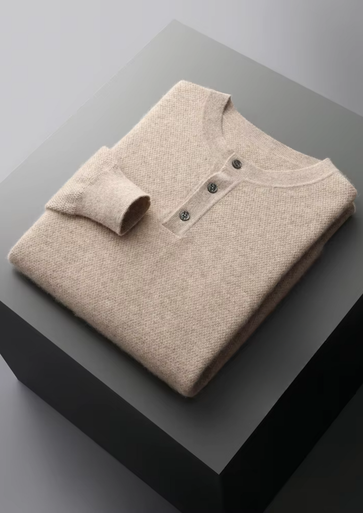 Premium Cashmere Classic Henley Sweater | Portovelli