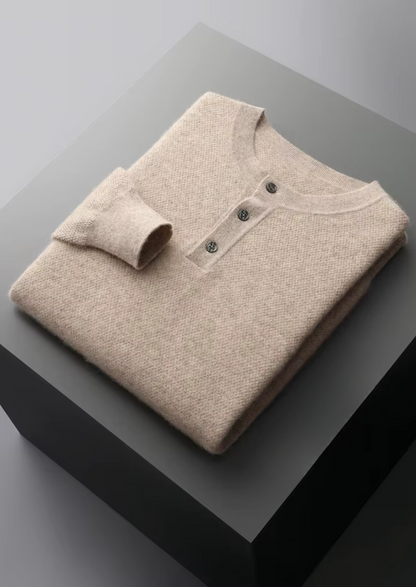Premium Cashmere Classic Henley Sweater | Portovelli