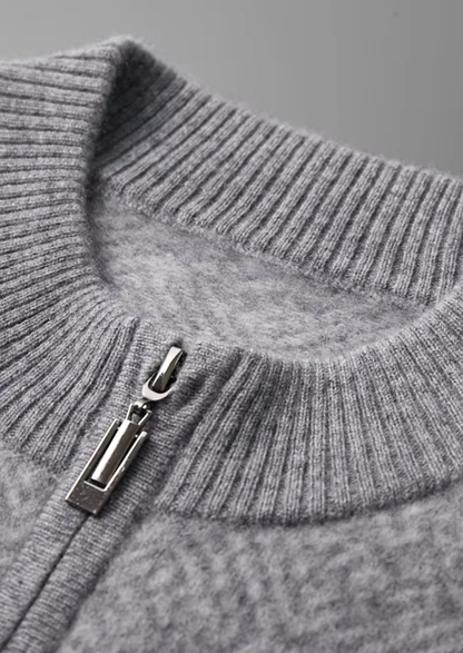 Premium Cashmere Patterned Half-Zip Sweater | Portovelli