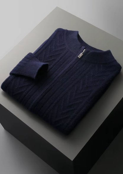 Pure Extra-Fine Merino Wool Patterned Zip Cardigan | Portovelli