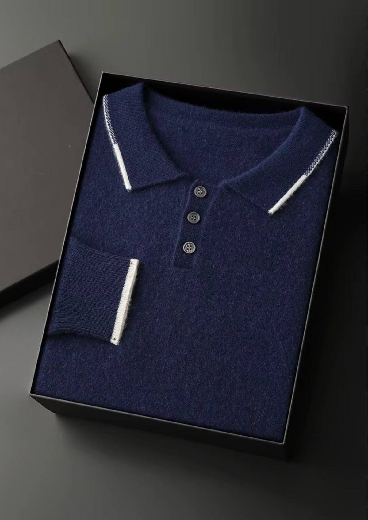 Premium Cashmere Two Tone Button Polo | Portovelli