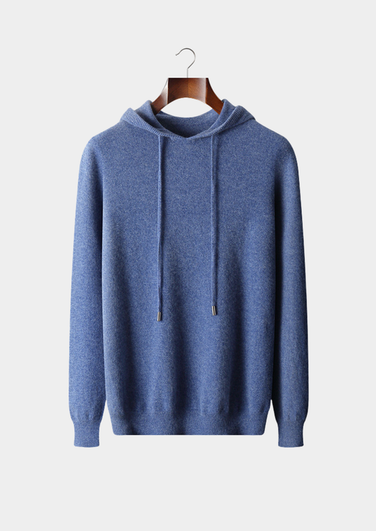 Pure Extra-Fine Merino Wool Sea Blue Leisure Hoodie | Portovelli