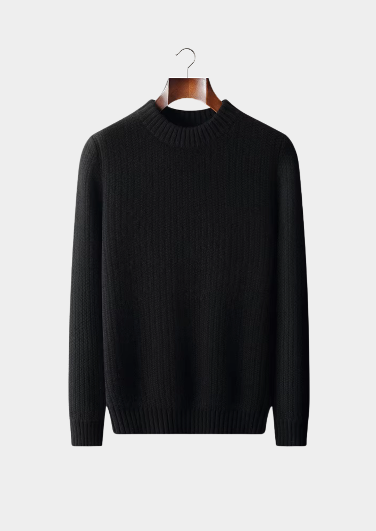 Pure Cashmere Black Heavyweight Crewneck | Portovelli