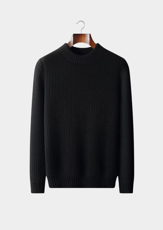 Pure Cashmere Black Heavyweight Crewneck | Portovelli