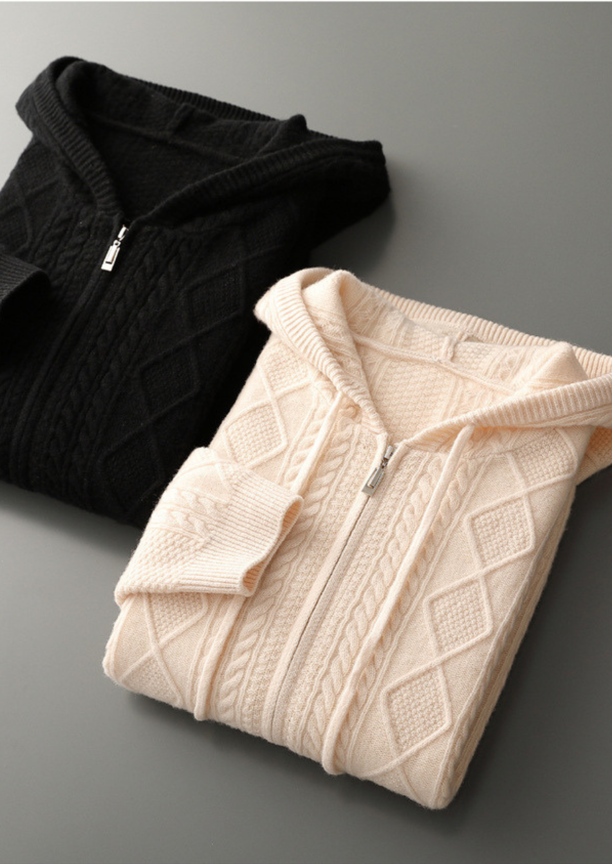 Pure Extra-Fine Merino Wool Wintertime Zipper Hoodie | Portovelli