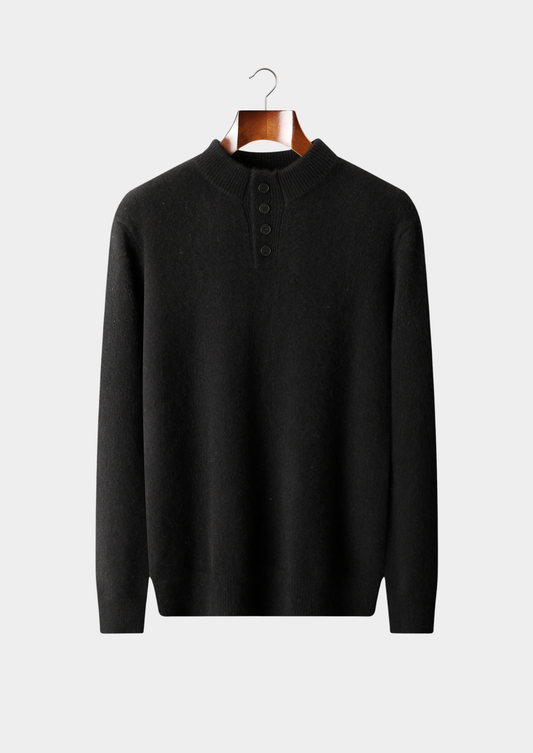 Pure Cashmere Black Button Sweater | Portovelli
