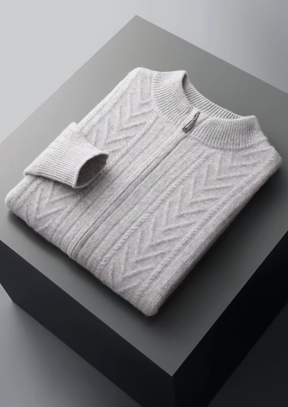 Pure Extra-Fine Merino Wool Patterned Zip Cardigan | Portovelli