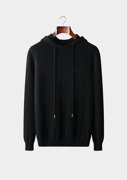 Pure Extra-Fine Merino Wool Black Leisure Hoodie | Portovelli