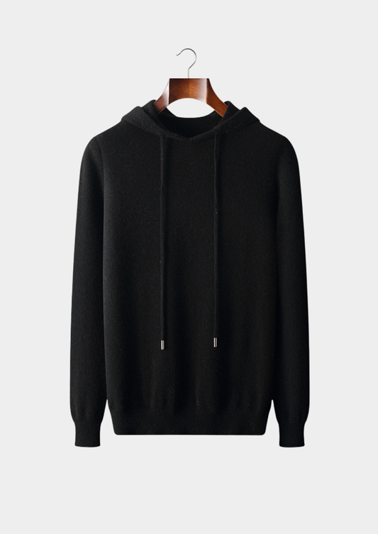 Pure Extra-Fine Merino Wool Black Leisure Hoodie | Portovelli