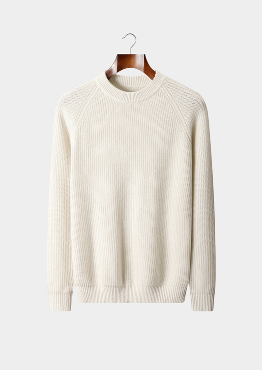 Pure Extra-Fine Merino Wool Ribbed Raglan Crewneck | Portovelli
