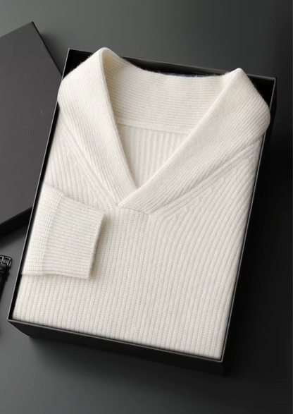 Premium Cashmere Ribbed V-Neck Sweater | Portovelli