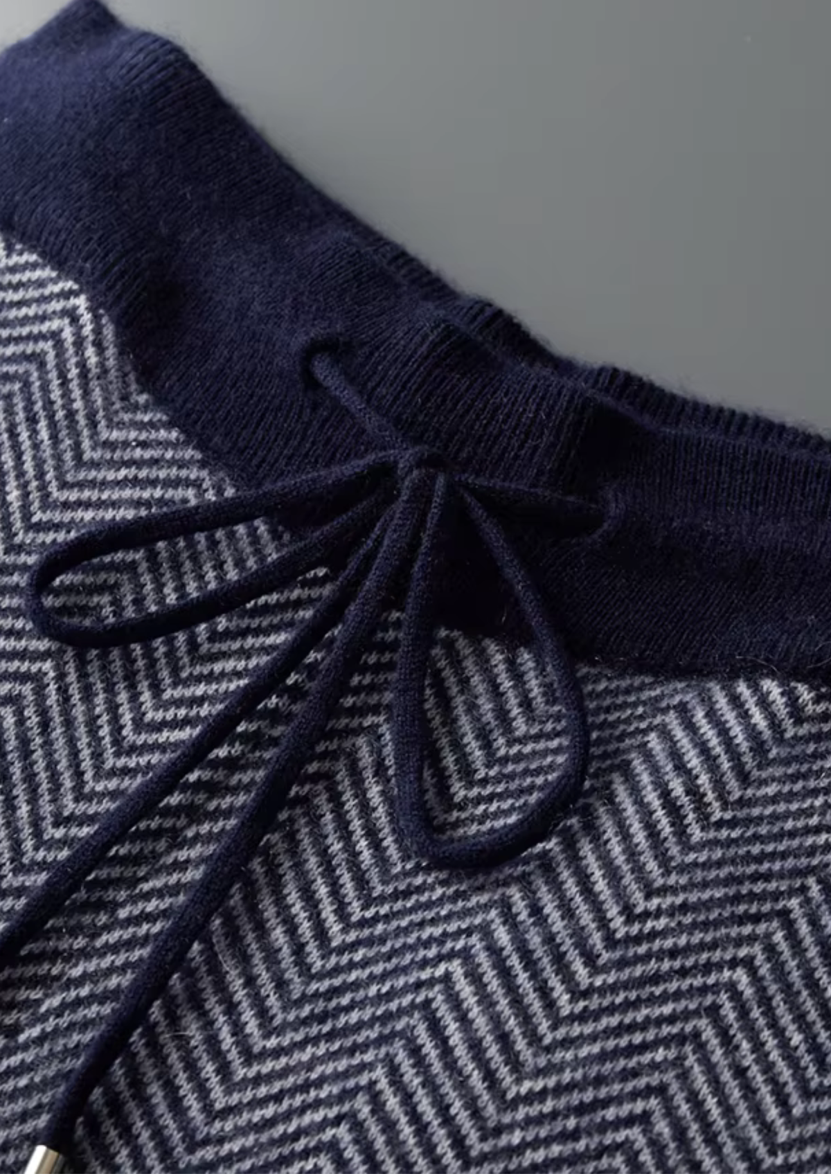 Pure Extra-Fine Merino Wool Navy Blue Herringbone Set | Portovelli