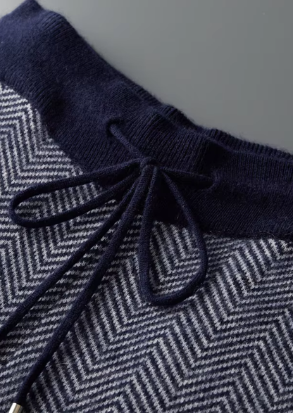 Pure Extra-Fine Merino Wool Navy Blue Herringbone Set | Portovelli