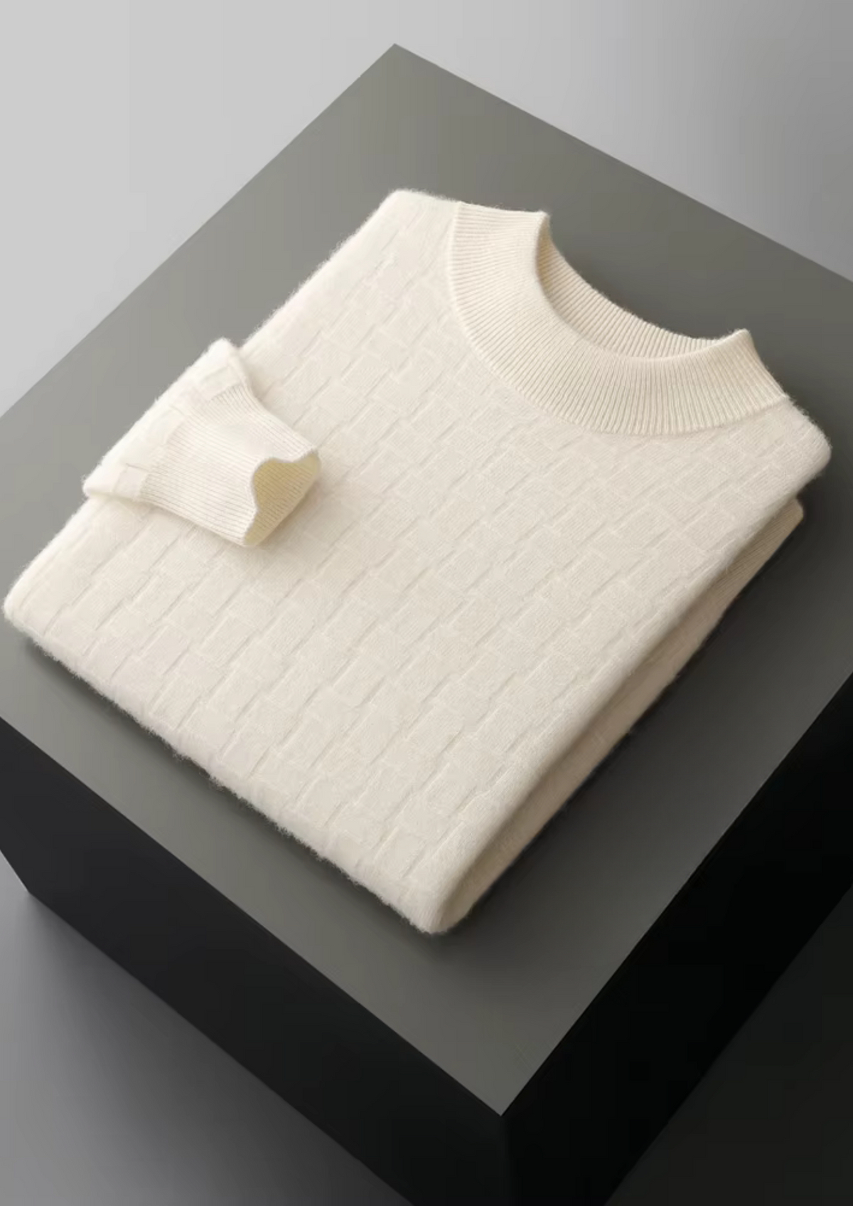 Pure Extra-Fine Merino Wool Textured Mockneck | Portovelli