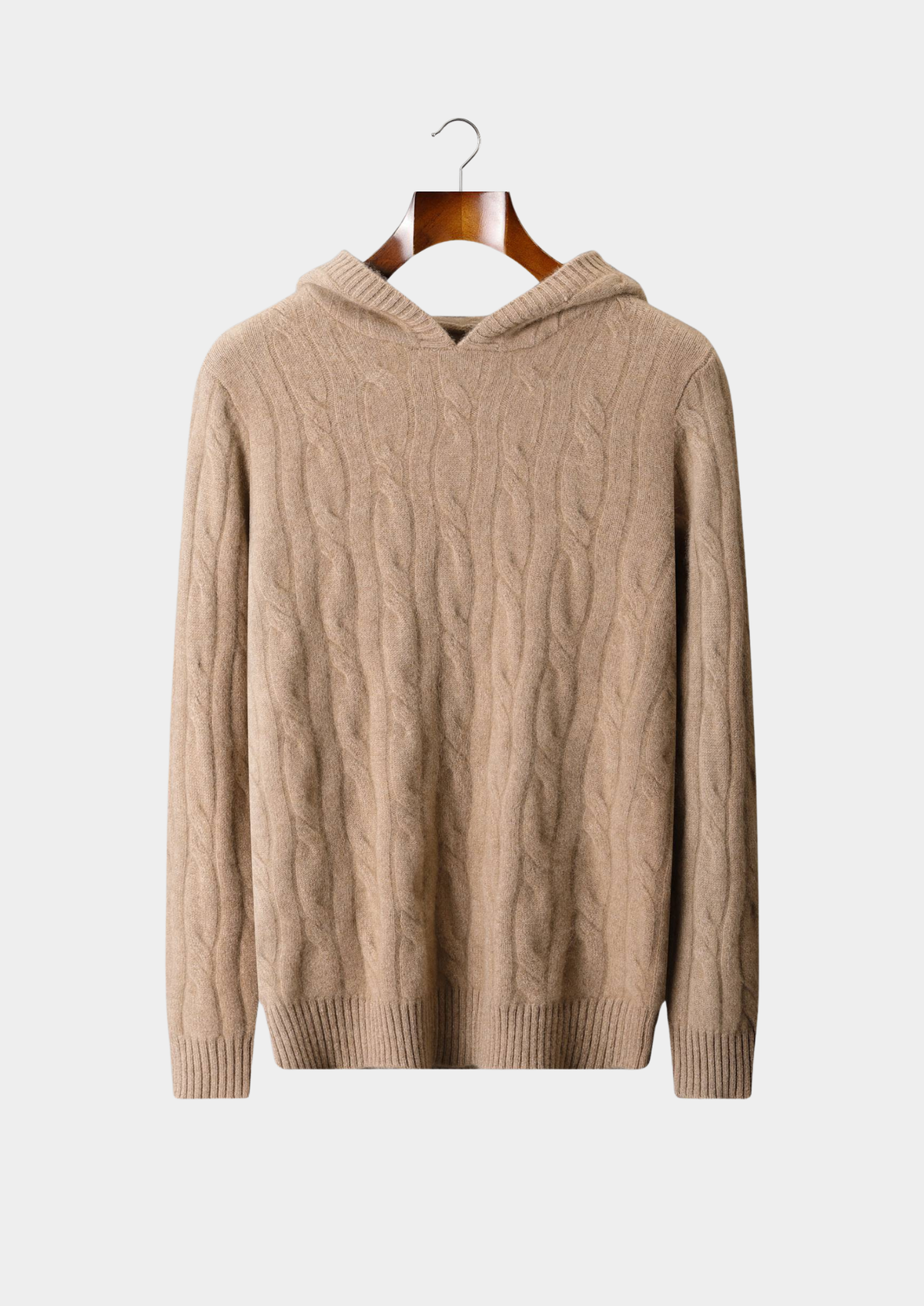 Pure Cashmere Sand Cable Knit Hoodie | Portovelli
