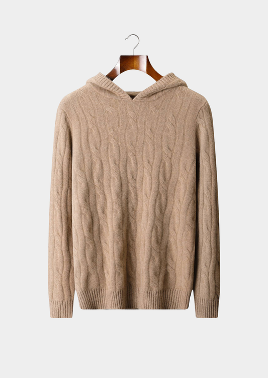 Pure Cashmere Sand Cable Knit Hoodie | Portovelli