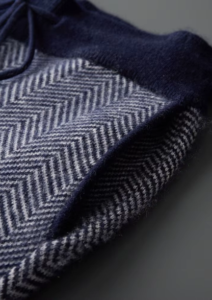 Pure Extra-Fine Merino Wool Navy Blue Herringbone Set | Portovelli