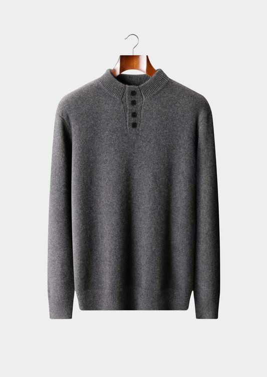 Pure Cashmere Dark Gray Button Sweater | Portovelli