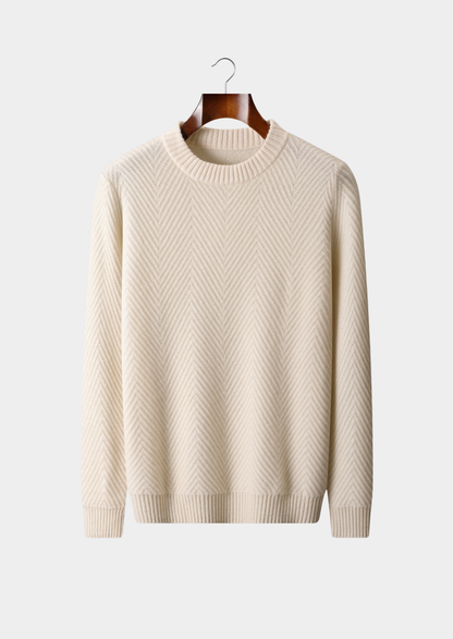 Pure Cashmere Ivory Herringbone Crewneck | Portovelli