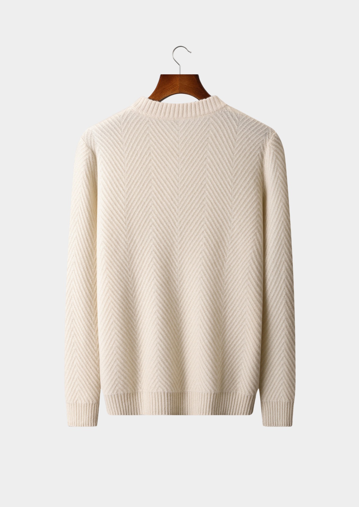 Pure Cashmere Ivory Herringbone Crewneck | Portovelli
