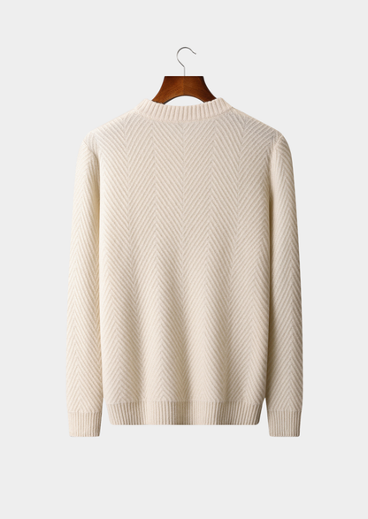 Pure Cashmere Ivory Herringbone Crewneck | Portovelli