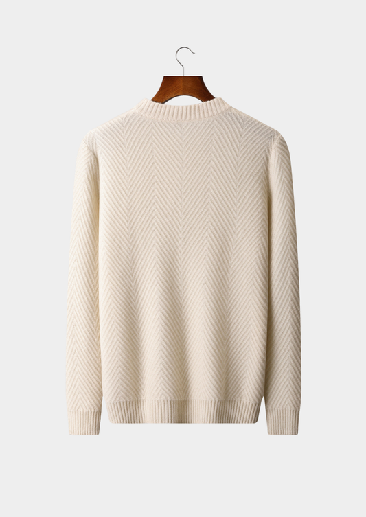 Pure Cashmere Ivory Herringbone Crewneck | Portovelli