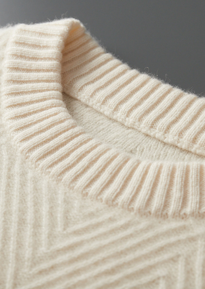 Pure Cashmere Ivory Herringbone Crewneck | Portovelli
