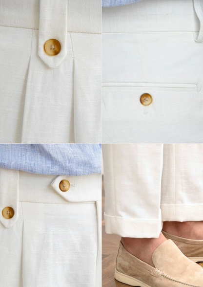 Cagliari Pleated Coastal Trousers - White | Portovelli