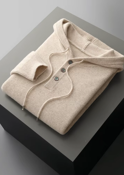 Pure Extra-Fine Merino Wool Button Hoodie | Portovelli