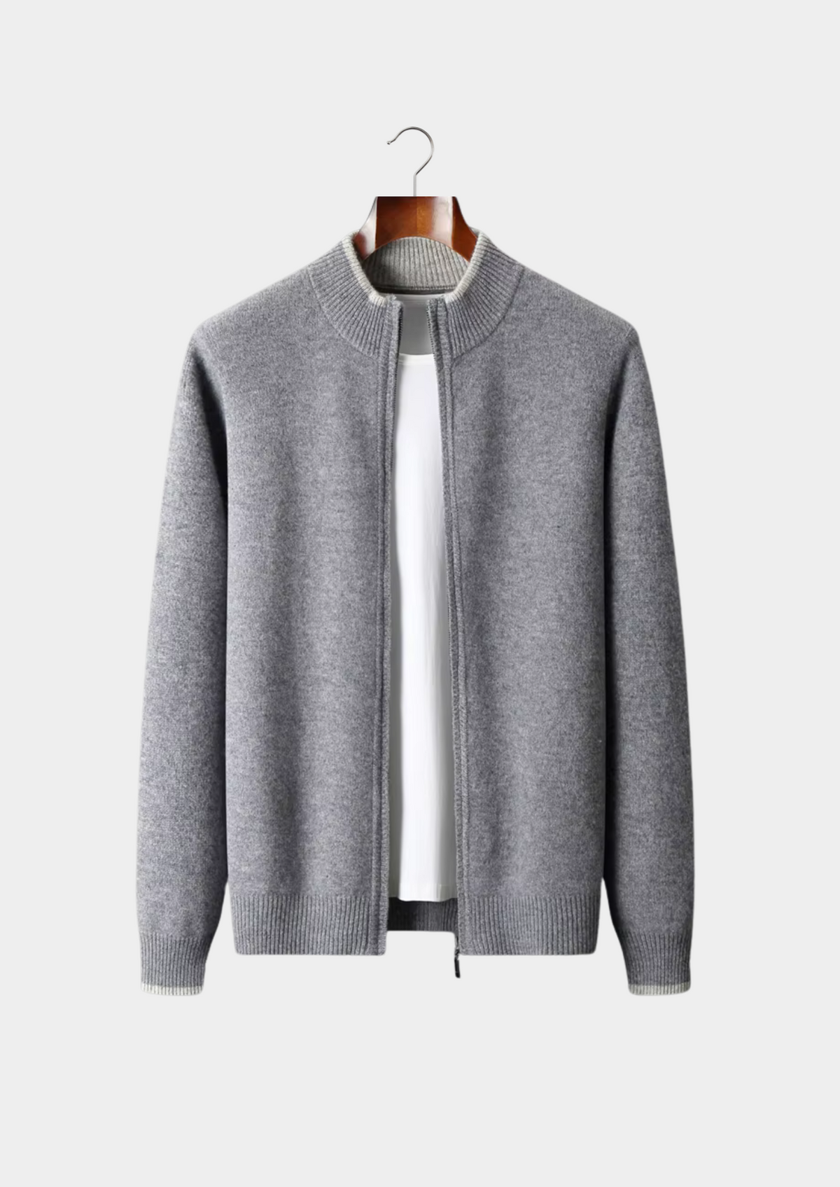 Pure Extra-Fine Merino Wool Two-Tone Zip Cardigan | Portovelli