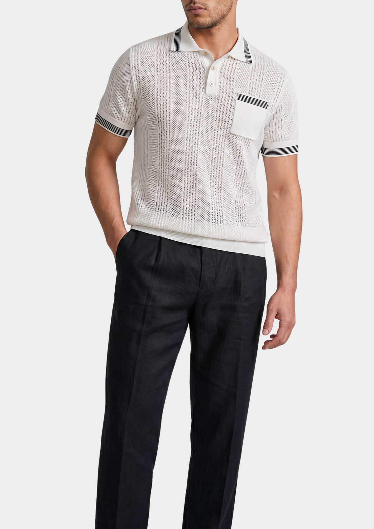 Leon White Open Knit Lightweight Polo | Portovelli