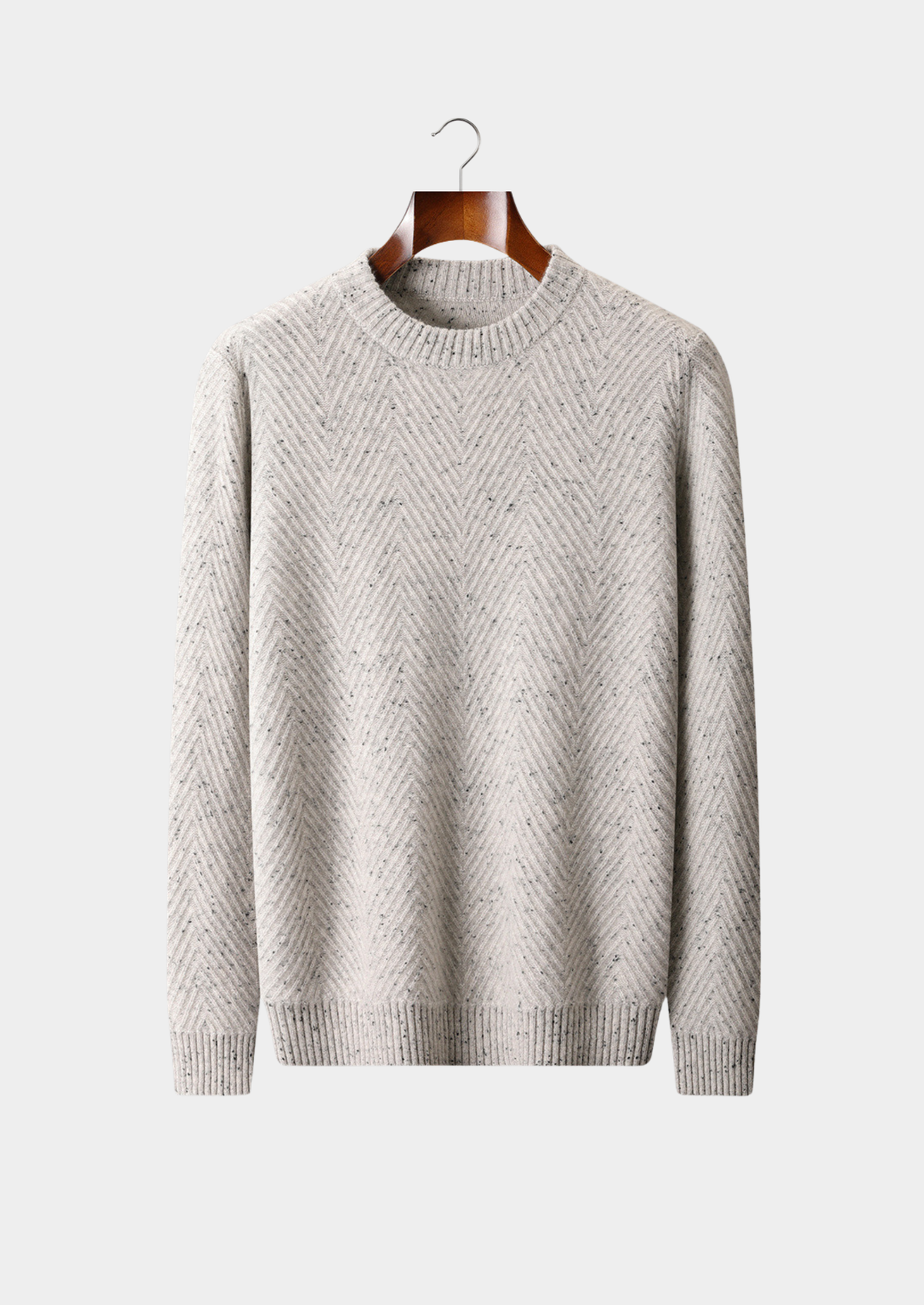 Pure Cashmere Light Gray Herringbone Crewneck | Portovelli