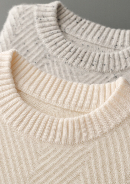 Pure Cashmere Light Gray Herringbone Crewneck | Portovelli