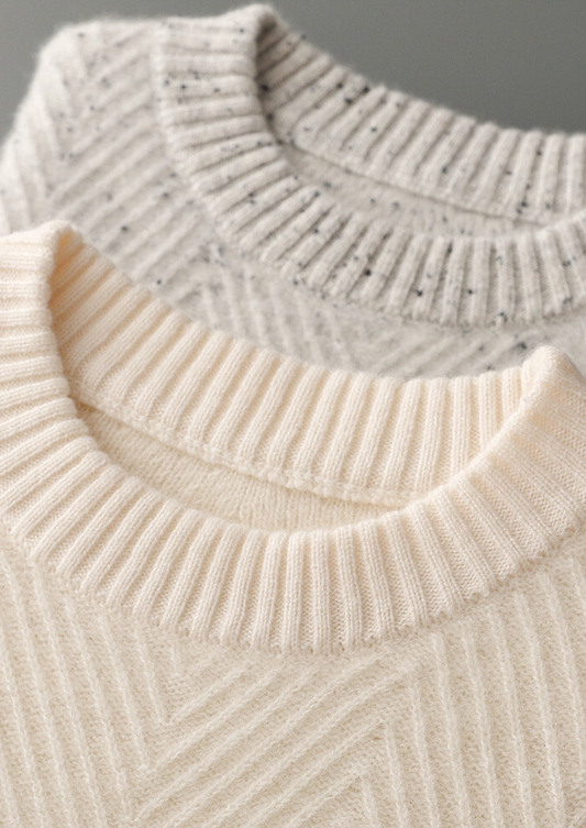 Pure Cashmere Light Gray Herringbone Crewneck | Portovelli