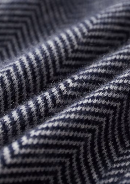 Pure Extra-Fine Merino Wool Navy Blue Herringbone Set | Portovelli