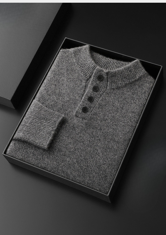 Pure Cashmere Light Gray Button Sweater | Portovelli
