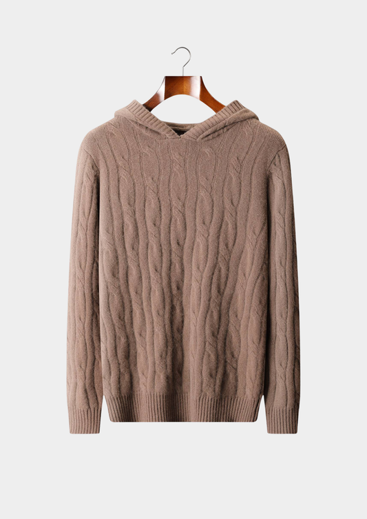 Pure Cashmere Beige Cable Knit Hoodie | Portovelli