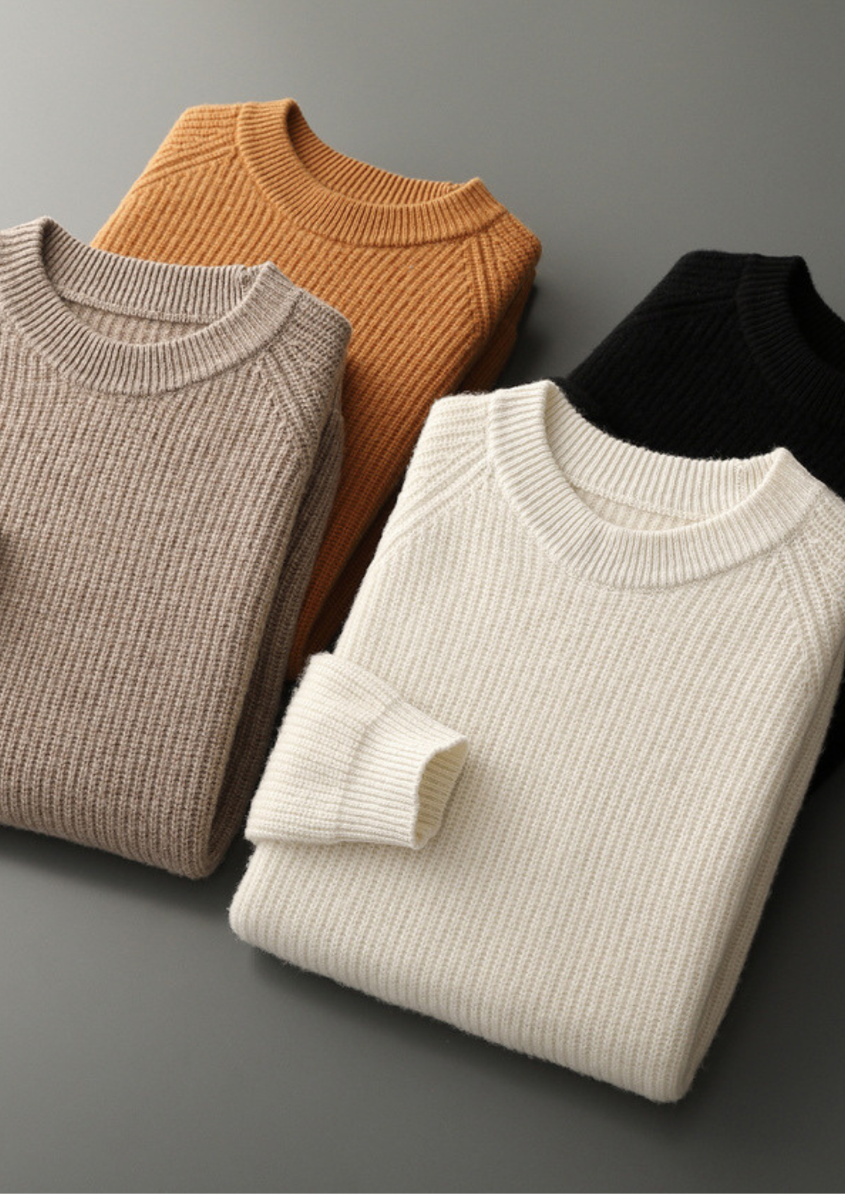 Pure Extra-Fine Merino Wool Ribbed Raglan Crewneck | Portovelli