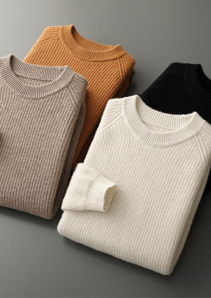 Pure Extra-Fine Merino Wool Ribbed Raglan Crewneck | Portovelli