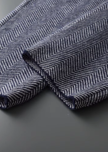 Pure Extra-Fine Merino Wool Navy Blue Herringbone Set | Portovelli