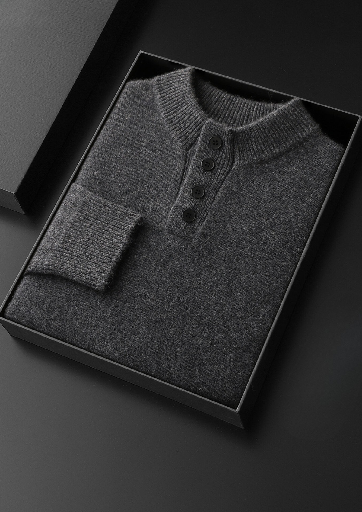 Pure Cashmere Dark Gray Button Sweater | Portovelli