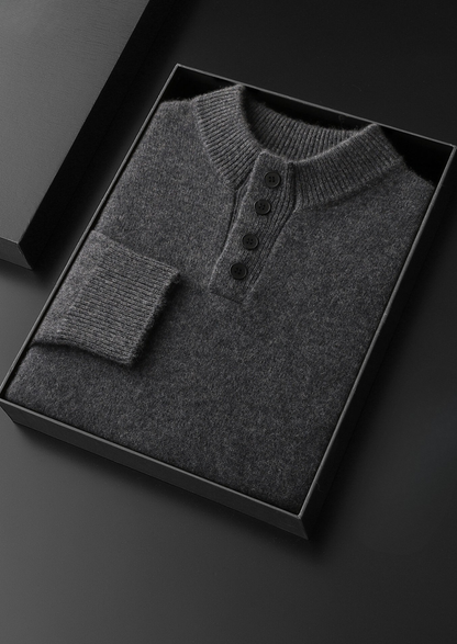 Pure Cashmere Dark Gray Button Sweater | Portovelli