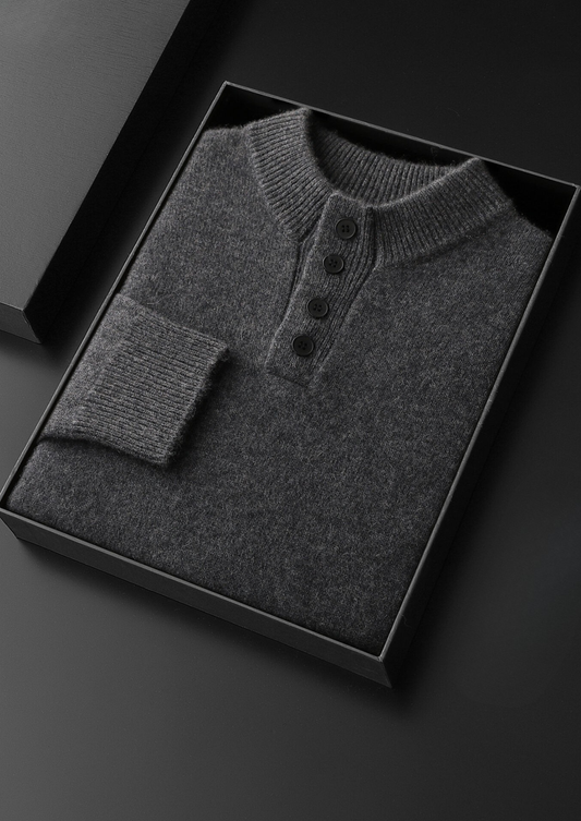 Pure Cashmere Dark Gray Button Sweater | Portovelli